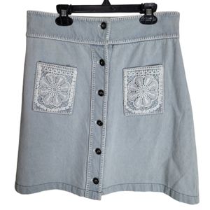POL Denim Crochet Lace Button Front A-line Skirt